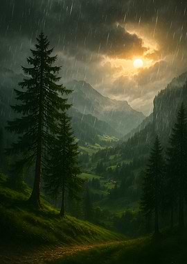 Rainy Mountain Valley Landscape