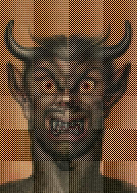 Head of a grimacing devil with horns
