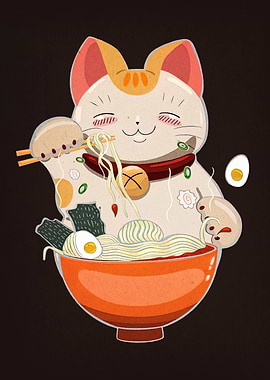 Maneki Neko with Ramen Bowl