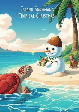 Island Snowman's Tropical Christmas Illustration