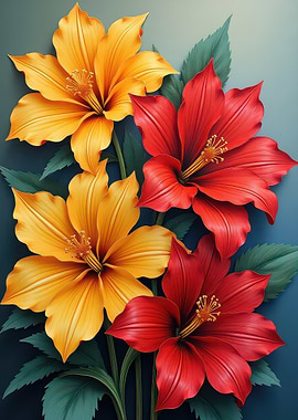 Red and Yellow Hibiscus Flowers