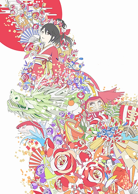 Anime Girl with Dragon and Floral Design