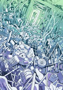 Overwhelmed Room with Figure in Doorway