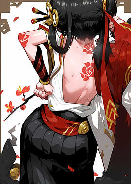 Woman with Rose Tattoos in Kimono