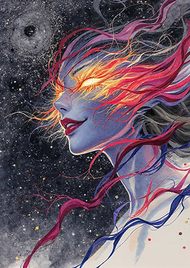 Cosmic Woman with Fiery Eyes