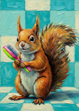 Squirrel with Brush Painting