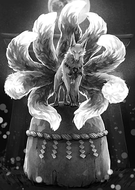 Nine-tailed Fox Spirit Monochrome Illustration
