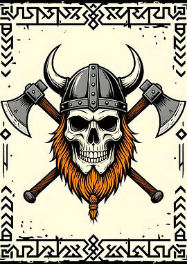 Viking Skull with Axes Illustration