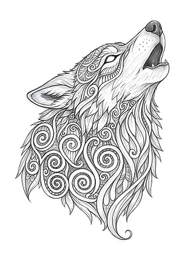 Detailed Wolf Head Illustration