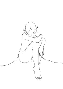 Minimalist Elegant Sitting Elf Line Art