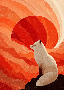 Fox and Sunset Digital Art