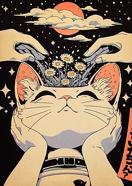 Dreamy Cat with Floral Mind