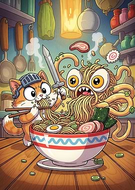 Cat Knight Ramen Monster
