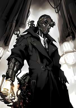 Steampunk Robot Detective in Dark Coat