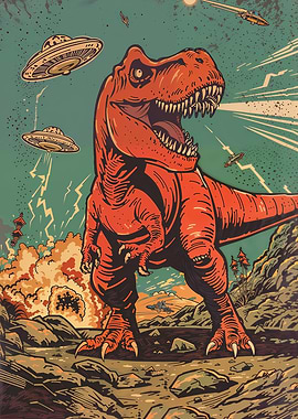 Dinosaur vs. Aliens Illustration