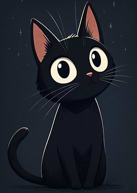 Cartoon Black Cat with Big Eyes