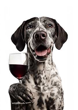 English Pointer dog with Wine Glass