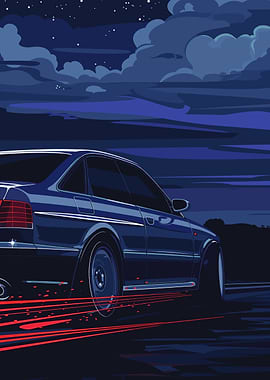 Blue Car at Night Digital Art