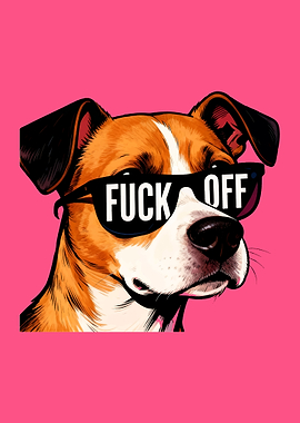 Dog with Sunglasses on Pink Background