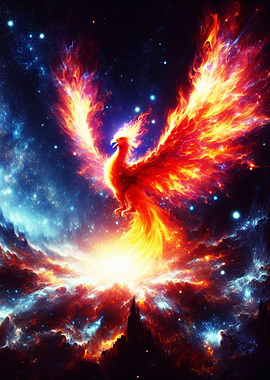 Fiery Phoenix Rising in Cosmic Sky