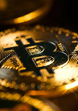Golden Bitcoin Cryptocurrency Close-Up