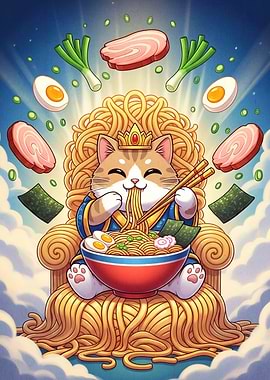 Ramen King Cat Cartoon