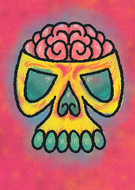 Skull with Brains Illustration