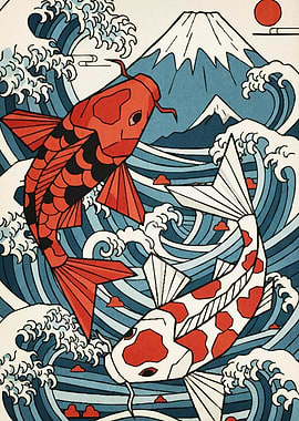Koi Fish and Mount Fuji
