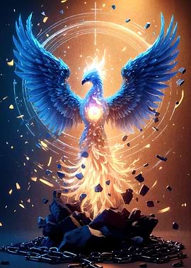 Blue and Gold Phoenix Rising