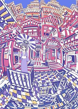 Anime Girl in Japanese Town Illustration