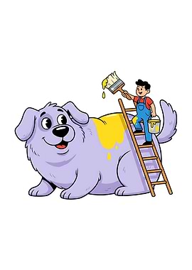 Cartoon Boy Painting a Dog Yellow