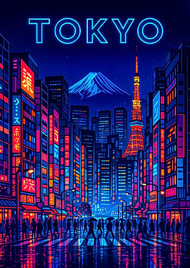 Neon Tokyo Cityscape at Night