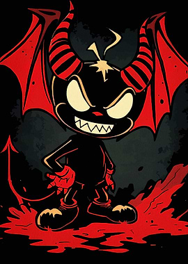 Cartoon Devil Character with Red Wings