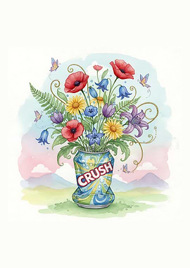 Crush Can Floral Arrangement Watercolor