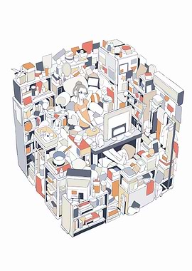 Isometric Room Clutter Illustration