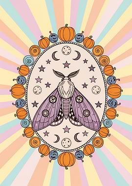 Mystic Moth Cameo with Pumpkins and Stars