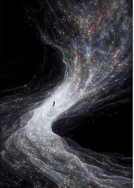 Cosmic Pathway with Lone Figure