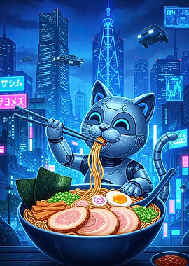 Cyberpunk Cat Robot Ramen