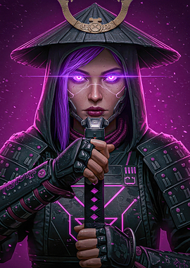 Cyberpunk Samurai Woman with Katana