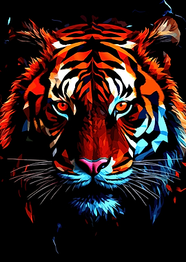 Colorful Tiger Portrait on Black Background