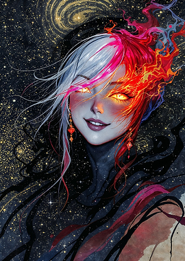 Fantasy Portrait: Fire and Ice Woman