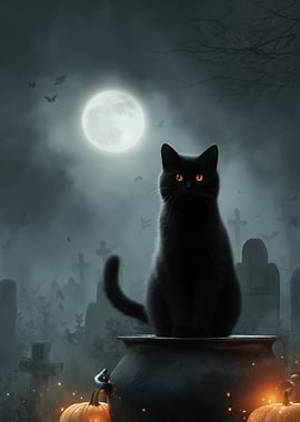 Black Cat Halloween Night