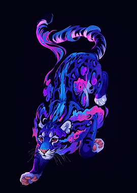 Neon Leopard Illustration on Black Background