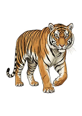 Tiger Walking Illustration on White Background