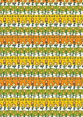 Cheerful Sunflower Pattern with Smiling Faces