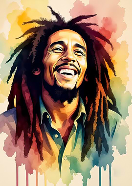 Bob Marley Portrait with Watercolor Effect
