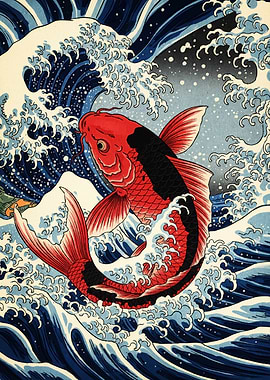Koi Fish Ukiyo-e Style Waves