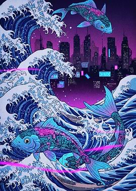 Cyberpunk Koi Fish Futuristic Waves