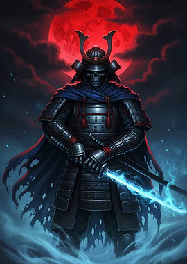 Undead Samurai Warrior with Glowing Sword