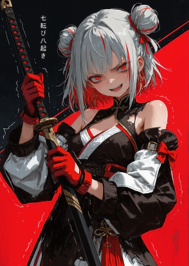 Anime Girl with Katana and Red Eyes
